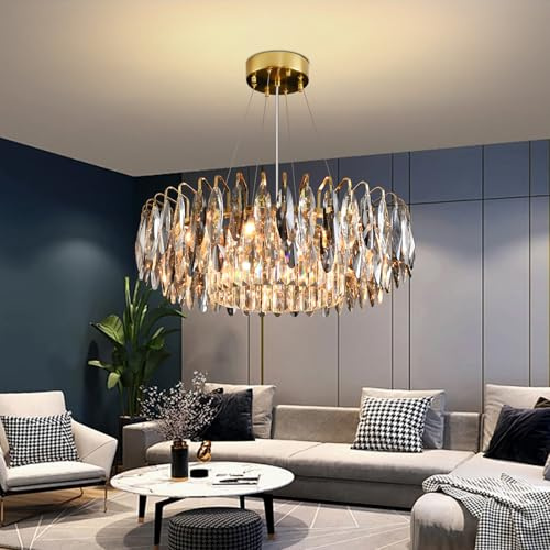 Luxus Gold Kristall Kronleuchter,Modern Kristall Pendelleuchte,Rund Crystal Chandelier Lights,Raindrop Chandelier Light Fixture für Esszimmer Schlafzimmer Kücheninsel Wohnzimmer