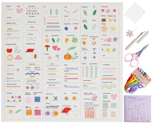 Bonroy Beginners Stitch Practice Kit, 82 Different Stitches, Stitch Sampler Kit for Craft Lover,Printed Embroidery Design Patterns, Full Range Accessories