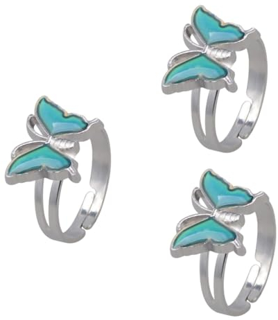 CALLARON 3 Stk Schmetterling Farbwechselring Herz Stimmungsringe Stimmungsring Mit Farbwechsel Temperatur-emotionsring Halloween-spinnenringe Schmuck Legierung Herzförmig Fräulein