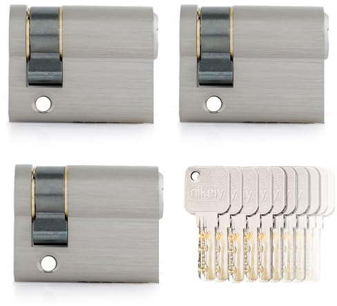 GERCAR Pro Lot de 3 cylindres de serrure profilés, 30/10, à fermeture identique, double cylindre, en laiton mat, 15 clés, porte de garage, longueur : 40 mm, A : 30 B : 10 - 3 x