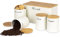 NTEK 5pc Kitchen Storage Bamboo Lid Set Includes Tea, Coffee, Sugar, Bread and Biscuit Barrel Canister Jar & Stylish Bread Bin - Diamond Embossed Design Matt Finish (WHITE)