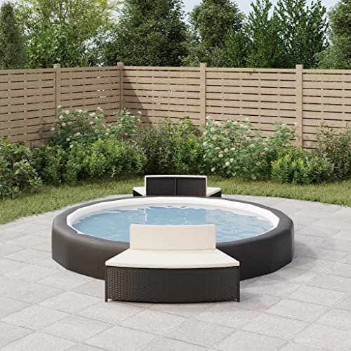 Homgoday Panche Vasca Idromassaggio e Cuscini 2 Pz Rattan Sintetico Nero Accessori per Piscine e SPA Casa e Giardino
