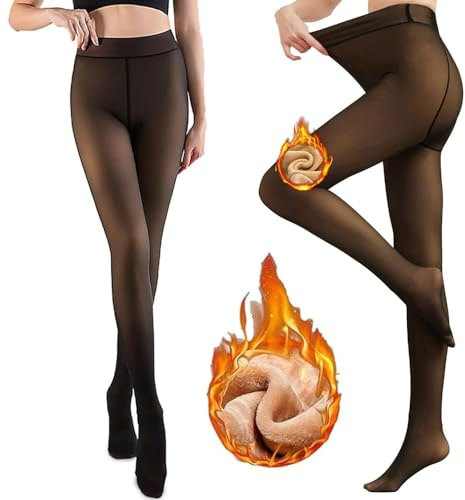 Collants chauds pour femmes hiver extensible transparent épais polaire opaque taille haute thermique extérieur (FR/ES, Alpha/lettres, L, TG, Taille normale, Taille normale, Noir(330g(-5-10°C))
