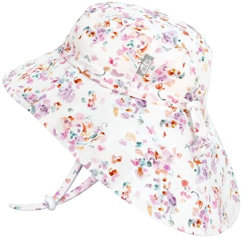 Jan & Jul Mädchen Baumwoll-Sonnenhut mit Nackenschutz, 50+ UPF für Babys und Kleinkinder (M: 6-24 Monate, Pretty Petals)