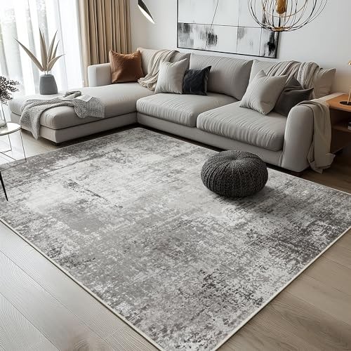 BEIMO Waschbarer Teppich Wohnzimmer, Abstrakt Design Teppich Schlafzimmer Kurzflor, Groß Teppiche rutschfest Weiche für Badezimmer Esszimmer Flur, 200x290cm, Grau-braunton