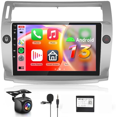 【8 Núcleo 4+64G】 Hodozzy Carplay Radio Coche para Citroën C4 2004-2009, 9 Pulgadas Autorradio Android con Pantalla Táctil/WiFi/GPS/RDS/FM/Bluetooth/USB/DSP