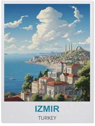 peinture par numero adulte Cadeau de Peinture à l'huile de Bricolage numérique，Affiches de voyage vintage d'Izmir, Turquie，pour Enfants Adultes Peindre par Nombre Kits Home Decor（30x40cm）-CA44