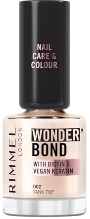 Rimmel Wonder'Bond Care + Colour Nail Polish, 002 Tank Top, Restores & Strengthens Nails, Infused with Biotin & Vegan Keratin, Chip-Resistant, Glossy Finish, Buildable, 12ml