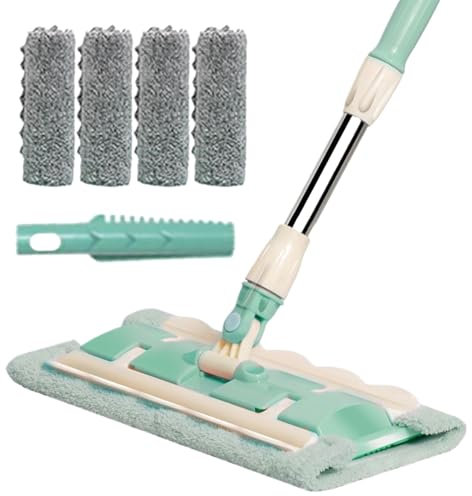 per la polvere – Scopa a frange per cucina con 4 teste lavabili, rotazione a 360° per pavimenti in piastrelle, parquet, esterno, terrazza, manico telescopico