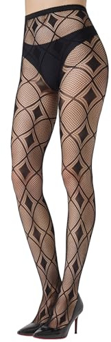 MANZI Patterned Fishnet Tights Women Fancy Floral Net Stockings Halloween Party Fashion,Diamond