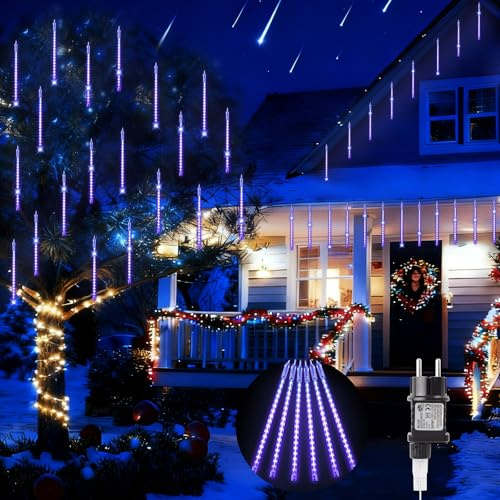 OdiuK Cadena de luces de ducha de meteoros para exteriores e interiores, 20 tubos, luces de Navidad, carámbanos, cadena de luces, IP44, impermeable, para decoración navideña, Halloween, jardín, 480