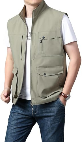Gilet sans Manche Homme Multi-Poches, Veste Homme Mi Saison Léger Court Blouson Travail Manteau Photographe Camping Manteau À Séchage Rapide Randonnée Automne De Pêche Chasse Journaliste