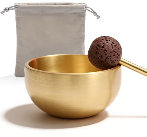 Tibetische Klangschale Set Klein, 3 Stück Mini Klangschalen Set Handgefertigt mit Messingklöppel & Kissen, Meditationsklangschale für Yoga, Achtsamkeit, Chakra-Heilung & Stressabbau