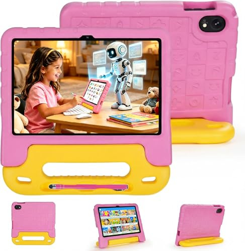Tablet Bambini 10 Pollici Android 15 Tablet educativi per bambini ,Processore octa-core per il gaming, 8 GB RAM 128 GB ROM (TF 1TB) 5G WiFi6 Controllo Parentale Tablets con Custodia Antiurto (Rosa)