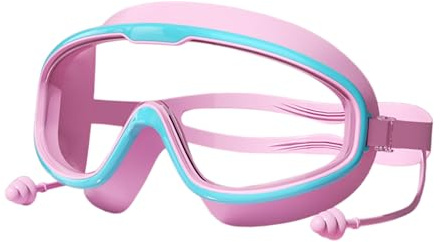 Tsophreniq Occhialini da nuoto per bambini, ampia vista, a prova di perdite, con clip per naso e tappi per le orecchie, per bambini dai 3 ai 16 anni