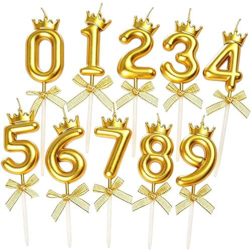 Guldfärgade Sifferljus 10-Pack Guldfärgade Tårttoppers Sifferdekoration