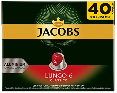 Jacobs Lungo 6 Classico Cafetière Compatible Nespresso 200 Capsules 5,2 g