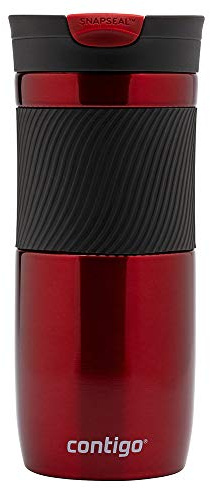 Contigo Byron Snapseal Travel Mug, Stainless Steel Thermal mug, vacuum flask, leakproof tumbler, coffee mug with BPA free Easy-Clean Lid, 470 ml, Red