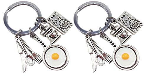 Amosfun Kreativer Spiegelei Schlüsselanhänger - 2 Stück Mini Besteck Design Aus Legierung - Perfekt Für Taschen, Autoschlüssel, Partydekoration Und Als Nützliche Ergänzung Für KöChe Und Freunde