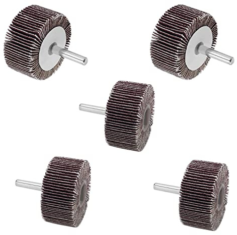 Utoolmart Roues à lamelles montées sur tige avec mandrin avec tête de meulage de 50 mm, roue de ponçage abrasive, polissage rotatif, kit d'accessoires utilisés pour le meulage 5 pièces