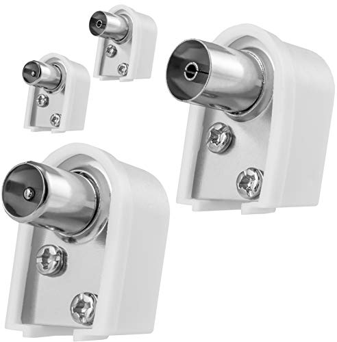 HB-DIGITAL - Lot d’adaptateurs coudés - 2 prises IEC (femelles) et 2 fiches IEC (mâle) avec raccord vissé - Démontable - Pour antennes TV DVB-C DVB-t DVB-T2 - Connecteur coaxial à visser - Blanc