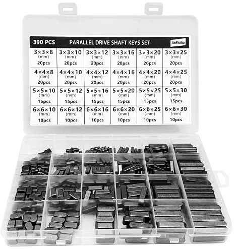 390Pcs Round Ended Feather Key Set, 8mm 10mm 12mm 16mm 20mm 25mm 30mm | 24 Sizes Carbon Steel Key Stock Assortment, Parallel Drive Shaft Keys Set, for Fasteners Mechanical Industry