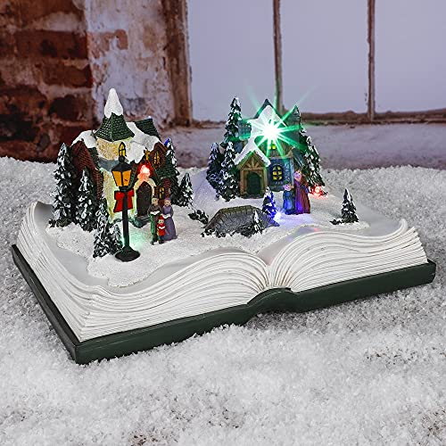 Haushalt International LED Weihnachtsstadt im Buch Design 21x15x12, 5 cm Weihnachtshaus Weihnachtsdorf Weihnachtsszene Weihnachtsdeko beleuchtet, Bunt