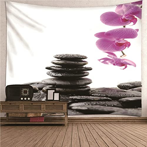Aotiwe Tapisserie Aesthetic, Wanddeko Wohnzimmer Vintage Steine ​​und Blumen aus Polyester Rosa Braun 260X240Cm