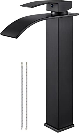 Airuida Tall Vessel Sink Faucet Oil Rubbed Bronze, Single Handle Single Hole Tall Waterfall Bathroom Faucet, Deck Mount Mixer Tap with Large Rectangular Spout Sink Washbasin Faucet Lavatory Vanity
