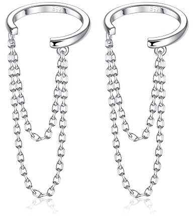 KRFY Earcuffs Silber mit Kette 925 Ohr Manschette Kette Ohrringe für Frauen Kein Piercing Ohr Manschette mit Kette Clip auf Helix Knorpel Wrap EarCuff Ohrring Ear Cuff mit Kette