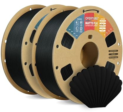 OVERTURE Matte PLA Filament 1.75mm 2KG Imprimante 3D(Noir*2) | Finition mate, PLA pour FDM, Buse 190-230°C, Plateau 50-70°C, Vitesse 60-300mm/s, Modèles, Décorations, Prototypes