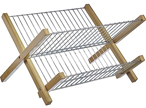 Westmark Abtropfgestell Tilo – faltbares Geschirrgestell zum Trocknen von Geschirr, Besteck und Gläsern, Geschirrabtropfgestell für die Spüle – Bambus, Edelstahl