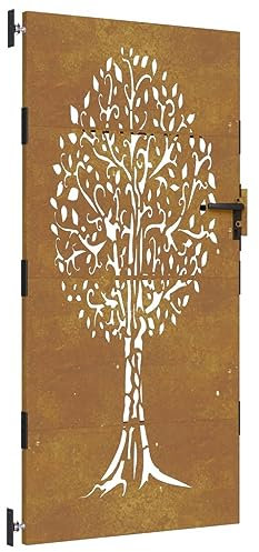 vidaXL Portail de Jardin, Portillon de Patio, Barrière de Sécurité, Porte d'Extérieure Terrasse, 85x175 cm Acier Corten Conception de l'arbre