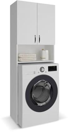 CATTERHOUSE Armario Multiusos Atenas 182 de 65x32x182 cm Fabricado en MDF y Melamina | Mueble Alto para Lavadora | Estantería Organizador de Baño | Almacenamiento con Estantes | Blanco