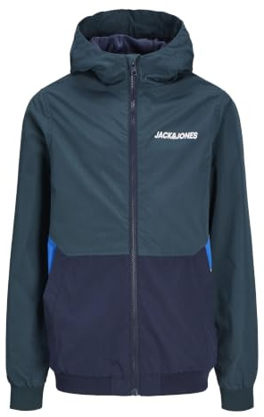 JACK&JONES JUNIOR Boy's JJERUSH Hood Bomber NOOS JNR Jacket, Magical Forest/Detail:Navy Blazer/Nautical Blue Blocking, 164