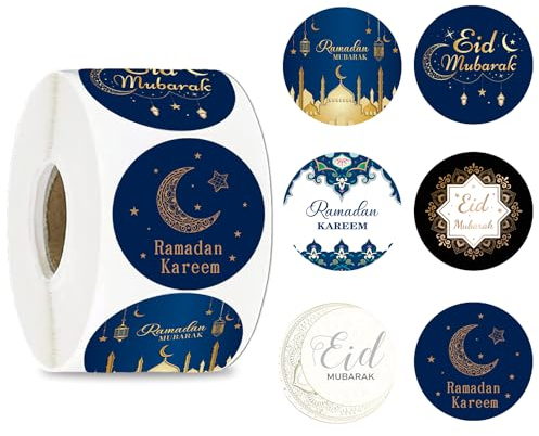 Ramadan Sticker Ramadan Aufkleber, 600 Stück Eid Mubarak Sticker Runde Geschenktüten Etiketten, DIY Selbstklebende Umschläge Siegelaufkleber Dekoration für Muslim Islam Party Geschenkbox(3,5cm)