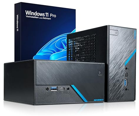 Greed® Nano - Entry Mini PC mit Intel Celeron G5905 - Silent 4K Multimedia Computer + Micro Desktop Rechner für Büro & Office mit 3,5 GHZ - 8GB DDR4 RAM - 512GB SSD - USB 3.2 - WLAN + Win 11 Pro