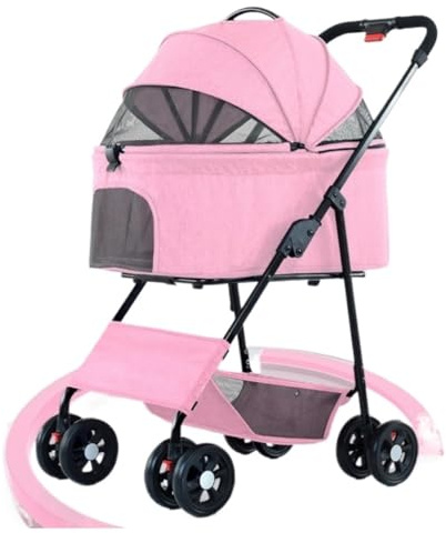 Hundvagn Husdjursvagnar Hopfällbar Hundkattvagn Med Avtagbar Bärare Husdjursvagn Med 3 Fönster Förvaringskorg För Små Medelstora Hundar Katter Husdjursvagn Hundvagnar(Color:Rosa)