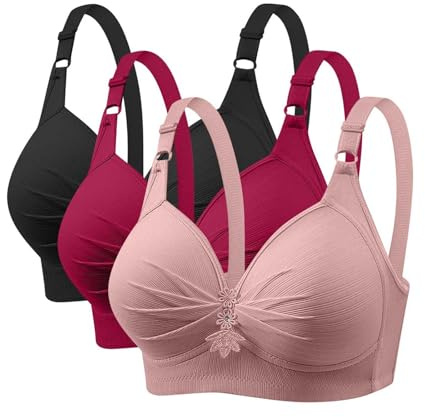 Sllowwa Lot de 3 soutiens-gorge minimiseurs pour femme - Mince et confortable - Respirabilité - Grande taille - Avec boucle - Col en V profond - Soutien-gorge sans armatures - Soutien-gorge sans