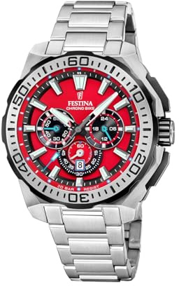 FESTINA Reloj Hombre Analógico de Acero Inoxidable 316l Plateado - Movimiento de Cuarzo - Cronógrafo - Calendario - Cristal Mineral de Alta Resistencia - Resistente al Agua 20 ATM F20724/5 Chrono Bike