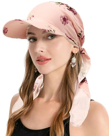ZLYC Bandeau Chimio pour Femme avec visière à visière pré-nouée et légère, Motif Floral Rose., Taille Unique