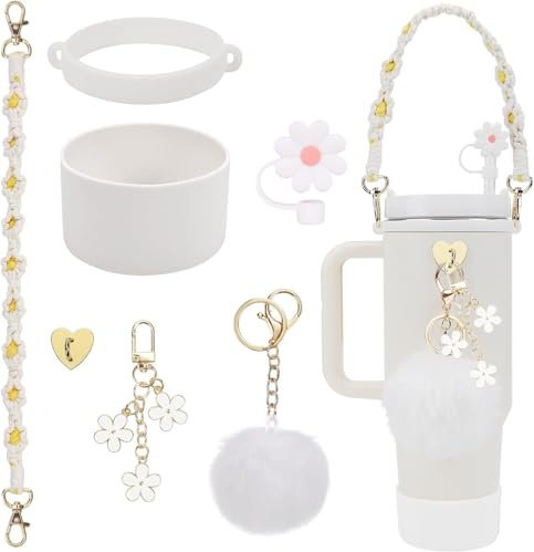 UOCAI Stanley Cup Zubehör Set, Wasserflasche Griff Riemen, Silikon Stanley Cup Stiefel, Stanley Cup Strohhalm Abdeckung, Stanley Cup Accessories für Stanley Cup 800ml -1100ml Tumbler