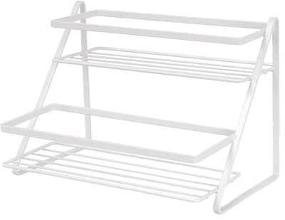 LIN HOME XZ-23313 Estante de 2 Niveles de Metal Blanco con Diseño Inclinado, Organizador de Especias y Cosméticos para Cocina y Baño, 26.5x18x18.5cm