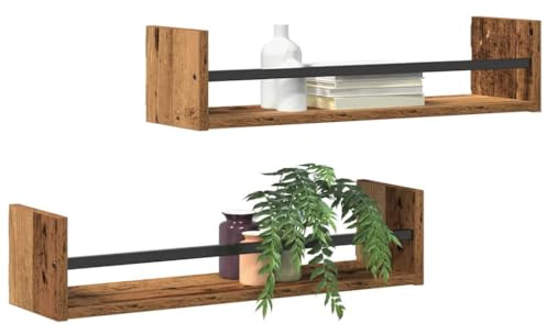 vidaXL Estante de Pared 2 pcs Madera Vieja 60 x 16 x 14 cm, Estante Rectangular Moderno, Amplio Almacenamiento, solución Chic para organizar y exhibir en casa