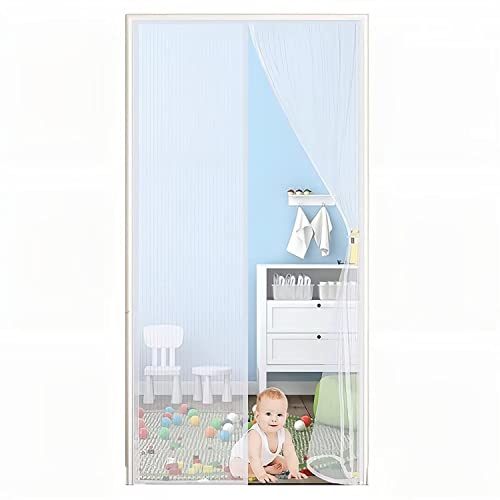 Cortina magnética para puerta de 210 x 210 cm, pantalla de malla de cierre automático, barrera contra insectos y antiinsectos, fácil instalación, eficiencia energética, protección de puerta blanca
