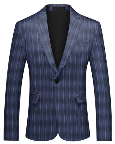 YFFUSHI Blazer Homme Rayures Slim Fit Casual Veste de Costume 1 Bouton Bureau Mariage, Bleu, M