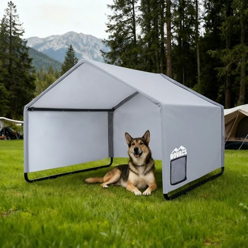 DOVACS 3 in 1 Extra Large Dog Canopy Outside,All-Season Outdoor Dog Shade XL with Roller Shutters and Removable Door,Pet Shelter Tent for Chicken Livestock 4'x 4'x 3.3' Winter & Summer and Rain