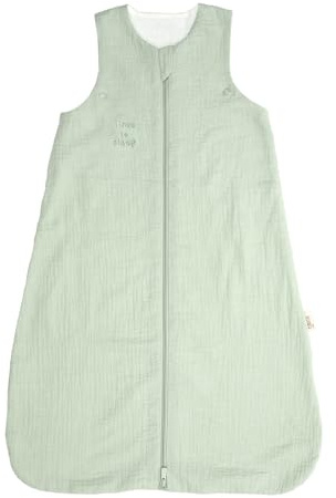 PERLETTI Saco de Dormir Bebe TOG 1 Verano Primavera - Algodón Orgánico Transpirable para Niño Niña 0-6 y 6-18 Meses - Saco Dormir Infantil Ligero Sleeping Bag sin Mangas y Pies (Verde, 70 cm)