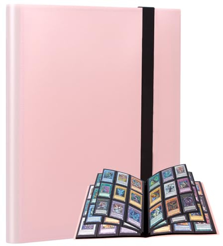 ECOSEAO Raccoglitore di Carte, 360 Tasche Raccoglitore Cartes, 20 Pagine Carte Album, 9 Tasche per Pagina, Doppia Pagina, Cinghia Elastica Porta Cartes, Raccoglitore Carte per YuGiOh(Rosa)