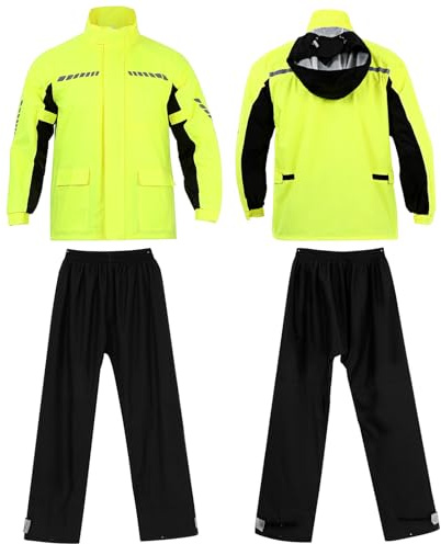 Healeved Combinaison de Pluie pour Moto Homme Imperméable en Nylon avec Capuche, Pantalon et Surchaussures Étanches, Design Portable Deux Pièces pour Fortes Pluies